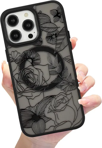 Vista 48 de Compatible con el teléfono 13 Pro - Funda magnética mate translúcida, de lujo, a prueba de golpes, magnética y con bonito patrón de flores, carcasa