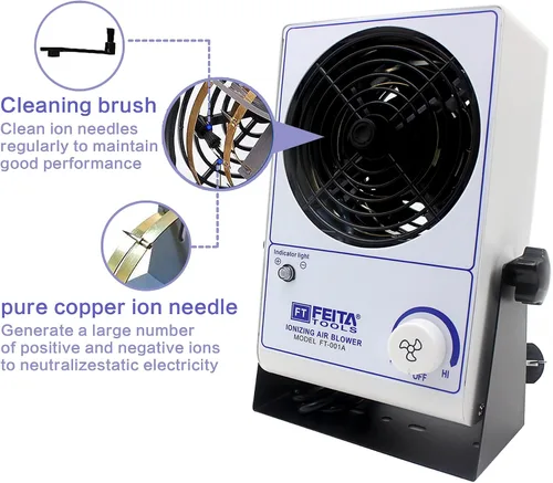 Vista 2 de FEITA Soplador de aire ionizador ESD ionizador Soplador de aire ionizante de escritorio Eliminador estático Ventilador ionizado antiestático AC110V