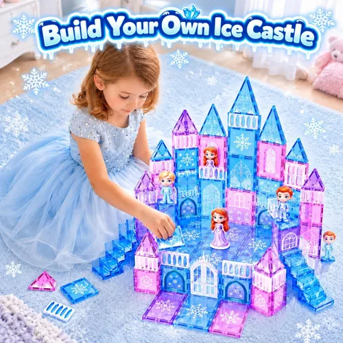 Vista 2 de GobiDex Juego de castillo de princesa de azulejos magnéticos de 100 piezas Multicolor