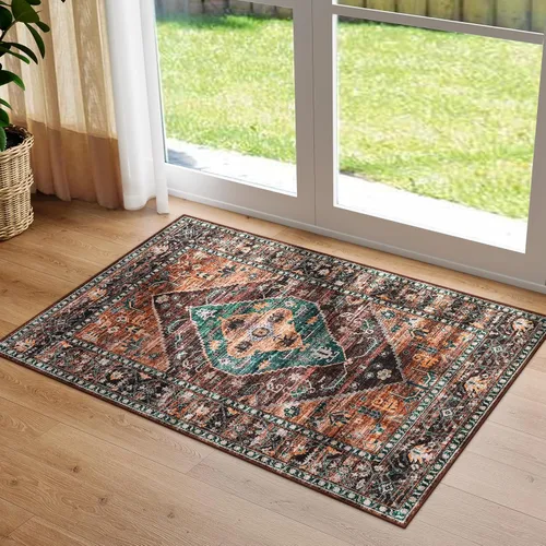 Vista 2 de Beeiva Alfombra bohemia lavable de 2 x 3 pulgadas, tapete ultra fino para puerta de entrada interior, tapete antideslizante para puerta delantera