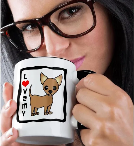 Vista 2 de 3dRose mug_12071_4 I Love My Chihuahua Tan - Taza negra de dos tonos, multicolor, 11 onzas