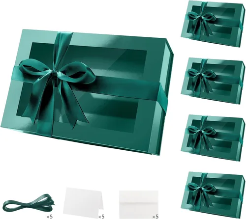 Vista 39 de PACKQUEEN Caja de regalo grande negra con ventana, 13.5 x 9 x 4.1 pulgadas, caja de regalo transparente para regalo, contiene cinta, tarjeta, caja
