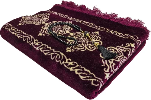 Vista 3 de Modefa Alfombra de oración islámica turca, grande y ancha, de terciopelo suave, Janamaz, cómoda alfombra de oración musulmana para hombres y Ciruela