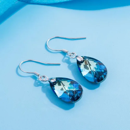 Vista 91 de Aretes colgantes de cristal austriaco con forma de lágrima para mujer, joyería hipoalergénica de plata de ley 925