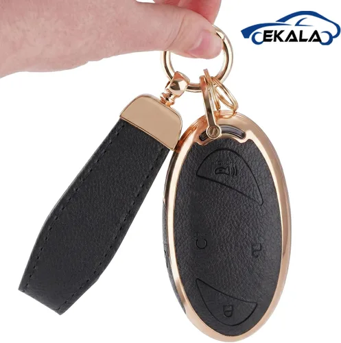 Vista 4 de EKALA Funda para llavero Hyundai, funda de TPU suave para llavero con llavero de cuero para Hyundai Loniq 6 Grandeur GN7 KONA Elanrtra Santa Fe