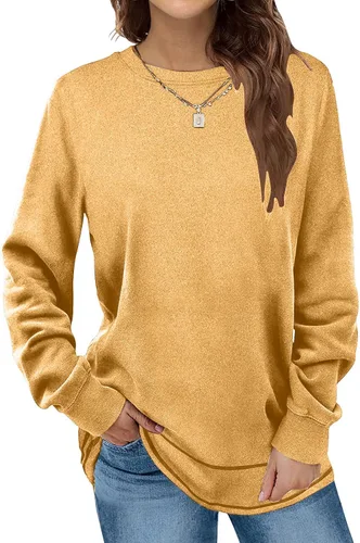 Vista 3 de Ropa de moda de otoño para mujer, ajuste holgado, elegante, casual, manga larga, suave, cuello redondo, camisetas 2023