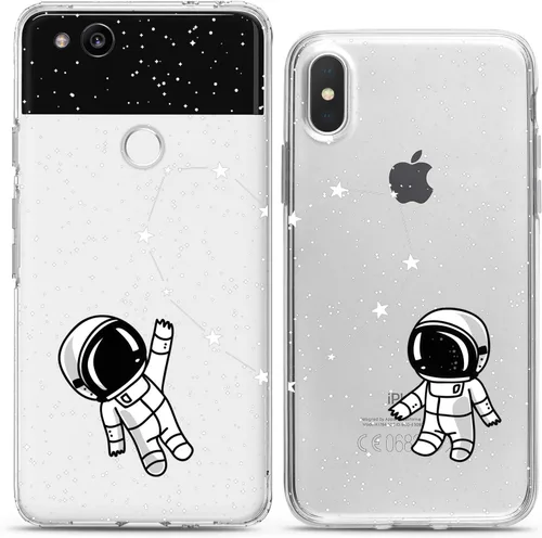 Vista 8 de Fundas a juego para parejas compatibles con iPhone 16 15 14 13 12 11 Pro Max Mini Xs X 6s 8 Plus 7+ Xr 10 SE 5 Astronaut Space Constellation Funda