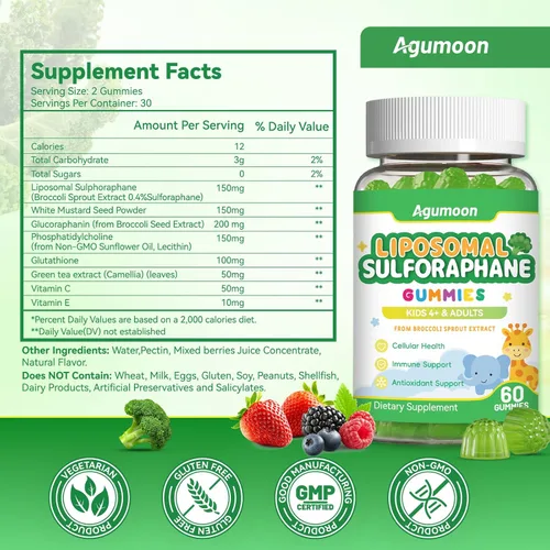 Vista 2 de Gomitas liposomales de sulforafano con vitamina C, E glutatión 120