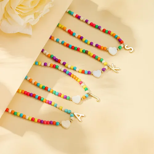 Vista 7 de Ursteel - Lindos collares coloridos con iniciales, gargantilla de cuentas de moda, regalo personalizado con iniciales para mujeres, adolescentes