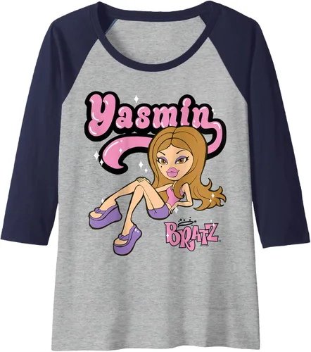 Vista 3 de Bratz Camiseta de béisbol Yasmin Sparkle Portrait raglán, Negro, S