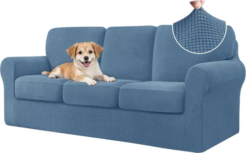 Vista 98 de CHUN YI Fundas para sofá de 7 piezas, lavables, fundas elásticas para sofá de 3 cojines con respaldo y fundas de cojín separados, protector