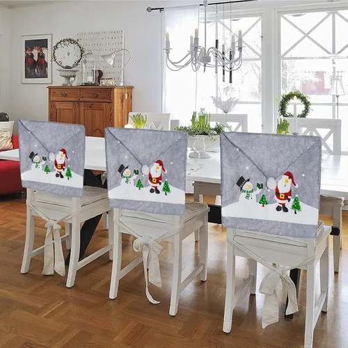 Vista 2 de Phedrew 6 piezas de fundas para sillas de Navidad, fundas para sillas de comedor de Navidad, sombrero de Papá Noel, fundas para respaldo de silla