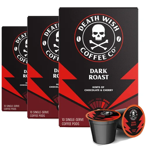 Vista 25 de Death Wish Coffee Cápsulas de tostado medio de una sola porción – El café más fuerte del mundo – Mezcla más ligera de granos arábica audaz y Robusta