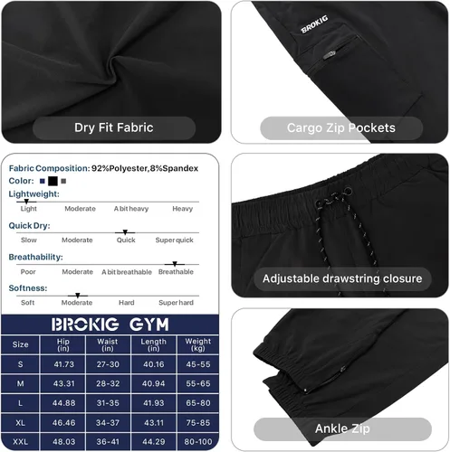 Vista 6 de BROKIG Pantalones deportivos ligeros de entrenamiento para hombre, con cremallera en el tobillo, para gimnasio, atletismo, correr, pantalones