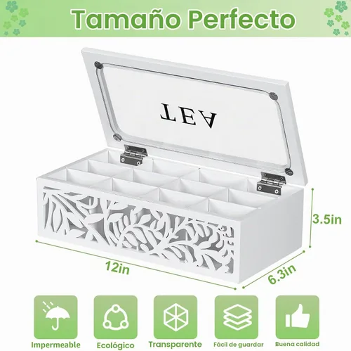Vista 7 de Organizador de caja de té de madera, almacenamiento de bolsa de té