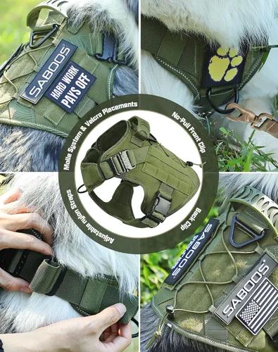 Vista 7 de Arnés militar para perro, sin tirones, con asa y Molle, de fácil control, arnés para perro, arnés de entrenamiento para caminar, ajustable, Verde