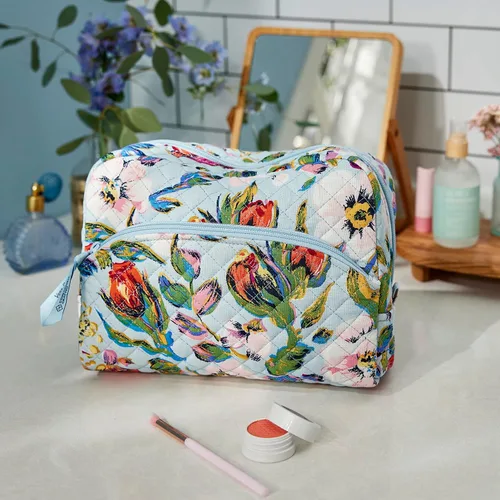 Vista 3 de Vera Bradley Bolsa organizadora de maquillaje cosmético grande de algodón para mujer