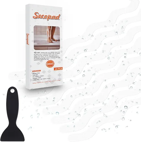 Vista 15 de Secopad 24 calcomanías de ducha antideslizantes con raspador, 0.8 x 8 Negro