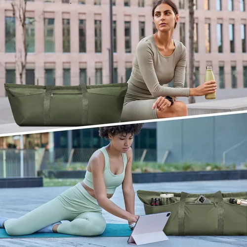 Vista 5 de Bolsa grande para esterilla de yoga con compartimento para zapatos y bolsillo impermeable, bolsa de gimnasio para pilates con soporte para esterilla