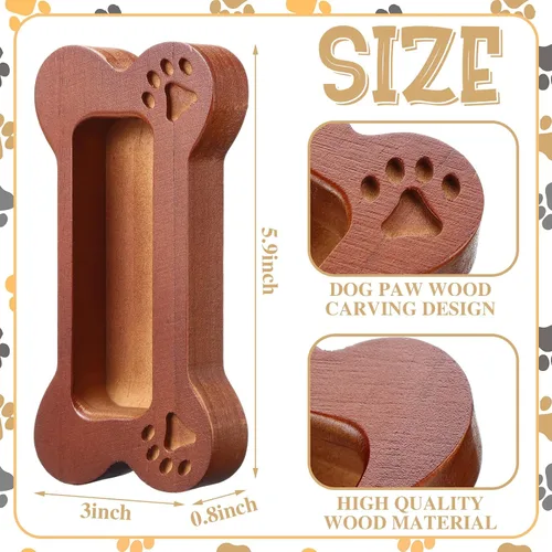 Vista 2 de 2 tarjeteros de presentación para perros, escritorio de madera, soporte para tarjetas de hueso de perro, estampado de patas de mascotas, organizador