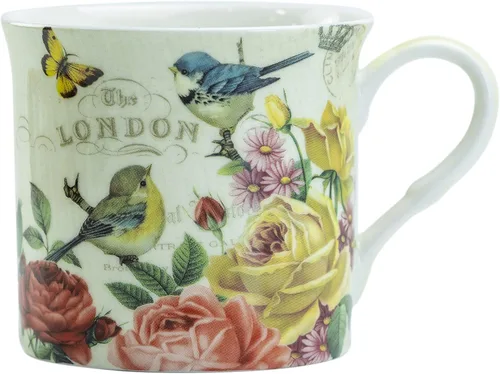 Vista 5 de Bone China Tazas de té de café de 10 onzas, surtido (jardín botánico de pájaros), 4 unidades (paquete de 1)