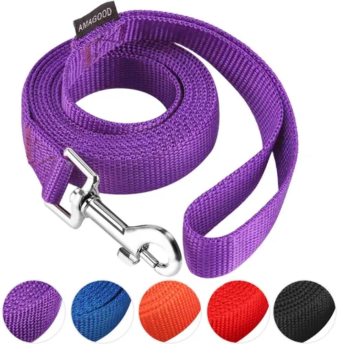 Vista 54 de AMAGOOD 6 pies de correas para cachorros/perros, correa de estilo tradicional resistente con gancho de cuello fácil de usar, correa para perros Negro