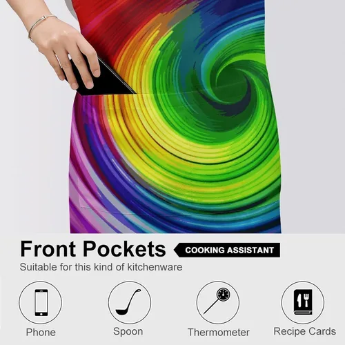 Vista 5 de MUSM Rainbow Spiral Apron，Classic Vintage Funny with Pockets Aprons,Adjustable Bib Waterdrop Resistant for Kitchen Cooking Restaurant BBQ Painting