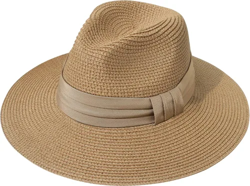 Vista 52 de Lanzom - Sombrero de paja playero para mujer, de ala ancha, plegable, estilo Fedora, UPF50+