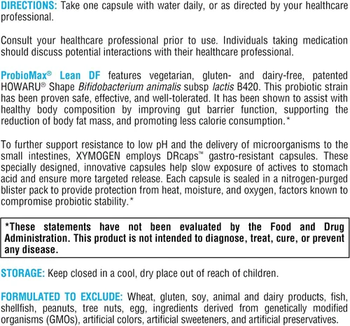Vista 7 de XYMOGEN ProbioMax Lean - Suplemento probiótico para apoyar la función de barrera intestinal* - Bifidobacterium animalis subsp lactis B420