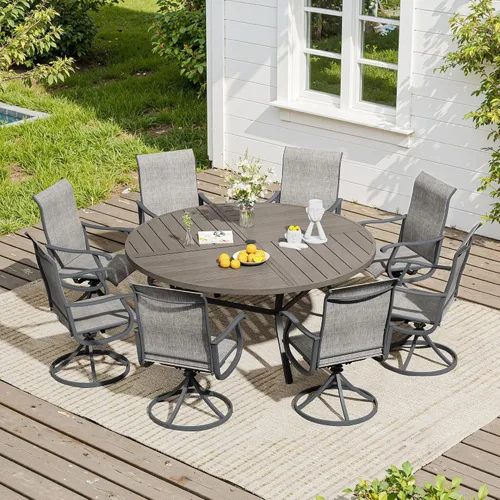 Vista 27 de VICLLAX Muebles pequeños de exterior de 3 piezas, 2 sillas giratorias de patio y mesa redonda pequeña para 2, sillas de carbón oscuro y negro