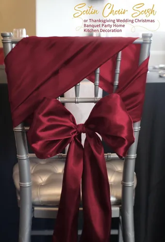 Vista 4 de 60 bandas de satén color burdeos para silla, diseño de lazos, para decoración de sillas de Acción de Gracias, boda, Navidad, banquetes, fiestas