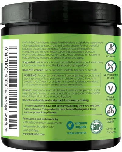 Vista 7 de NATURELO Polvo de superalimento de verduras crudas 240 gramos, mezcla de bayas - Apoya la energía, la inmunidad y la desintoxicación - Incluye