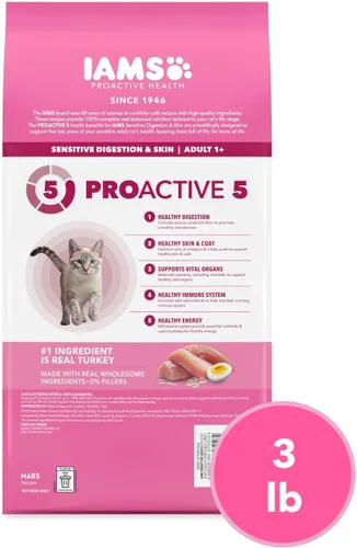 Vista 9 de IAMS Proactive Health Sensitive Digestion Alimento seco para gatos, pavo