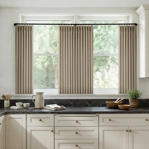 Vista 17 de TWODRAPES Juego de 2 paneles de cortinas plisadas de lino de 96 pulgadas de Avena