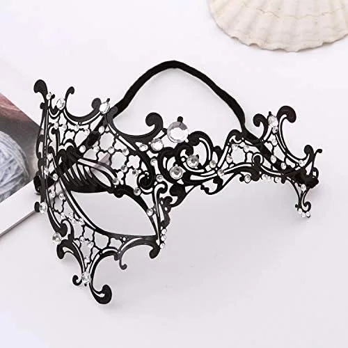 Vista 3 de FaceWood Máscara de mascarada para mujer, máscara de metal ultraligera brillante con diamantes de imitación veneciana, bonita fiesta, noche, baile