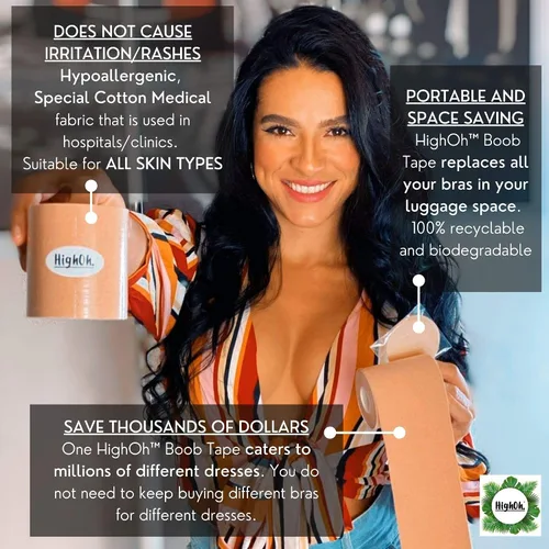 Vista 4 de HighOh Boob Tape - Cinta adhesiva de elevación de 4 pulgadas de ancho Sujetador push up invisible sin espalda Copa A-G (DDDD) con cubiertas