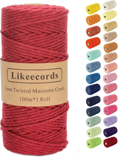 Vista 13 de Cordón de macramé, cuerda de algodón de 0.118 in x 328 pies, cuerda de algodón blanco natural para manualidades, tejer, colgar plantas, decoración