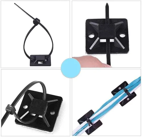 Vista 4 de HS Soportes de sujeción de 3/4 pulgadas autoadhesivos con agujero para tornillo, soporte de base de montaje para bridas de cables (paquete de 100)