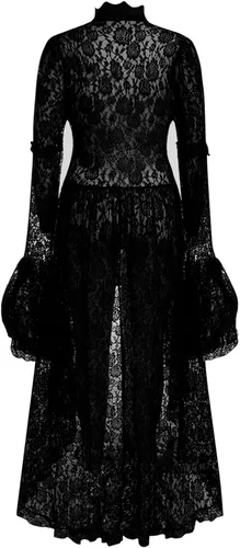 Vista 4 de Vestido medieval renacentista para mujer, vestido de corte de manga acampanada, vestido gótico de corsé para fiesta de Halloween, vestidos steampunk