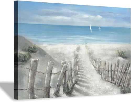 Vista 11 de Hardy Gallery Lienzo impreso con diseño de camino de playa: lienzo con imagen del océano costero, arte de pared tamaño pequeño para baño