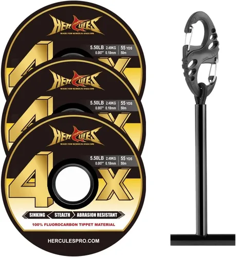 Vista 17 de HERCULES Tippet de pesca con mosca, paquete de 3 con soporte para volquetas, 55 yardas
