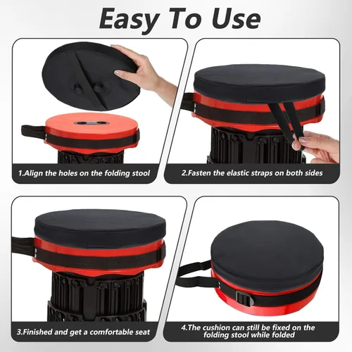 Vista 4 de Paquete de 2 cojines plegables de espuma viscoelástica gruesa para taburetes telescópicos, Oxford impermeable con correas elásticas, portátil