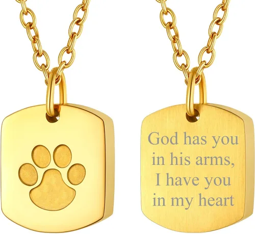 Vista 141 de FindChic Collares personalizados con urna para cenizas, barra vertical, gato, luna, reloj de arena, garra de perro, acero inoxidable, chapado en oro