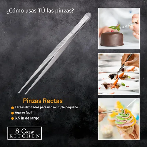 Vista 5 de 8-CREW KITCHEN - Pinzas culinarias de acero inoxidable, juego de 3 pinzas de precisión de chef de 6 pulgadas para chapado, decoración, diseño