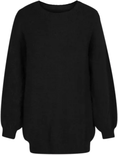 Vista 3 de Meenew - Vestido tipo suéter largo, holgado, peludo, de gran tamaño, sin botones y con cuello redondo para mujer