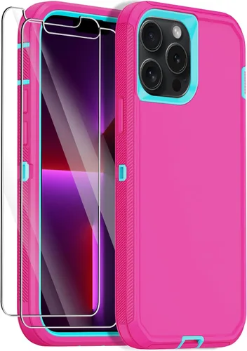 Vista 10 de Funda para iPhone 13 Pro Max con 2 protectores de pantalla, protección contra caídas a prueba de golpes, cuerpo completo, resistente, 3 capas, Negro