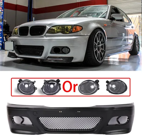 Vista 3 de PENSUN Fundas de parachoques delantero estilo M3 para BMW E46 SEDAN Wagon 1999-2005 con lámparas antiniebla