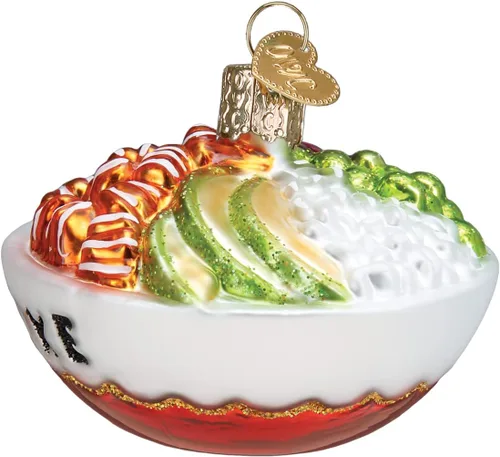 Vista 3 de Old World Christmas Poke Bowl - Adorno de vidrio soplado para árbol de Navidad, decoración navideña artesanal, colección de alimentos