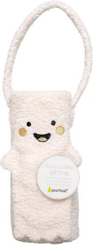 Vista 11 de Pearhead Soporte para botella de vino fantasma de Halloween, bolsa de regalo reutilizable de sherpa de felpa con cara sonriente y asa - Lindo regalo