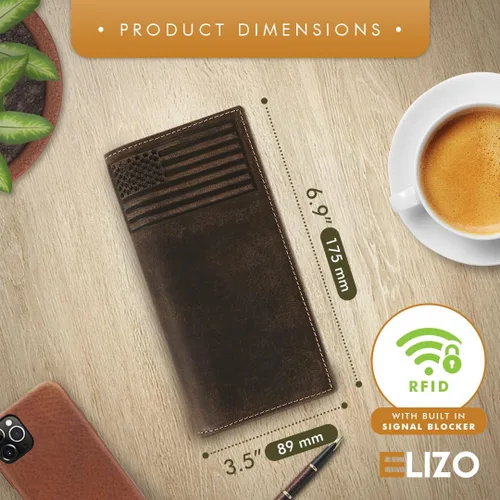 Vista 2 de ELIZO Leather Long Wallet for Men Western Wallet Rodeo Mens Wallet Flat Bifold Wallets for Men Biker Billfold Wallet for Men Cowboy Wallet RFID